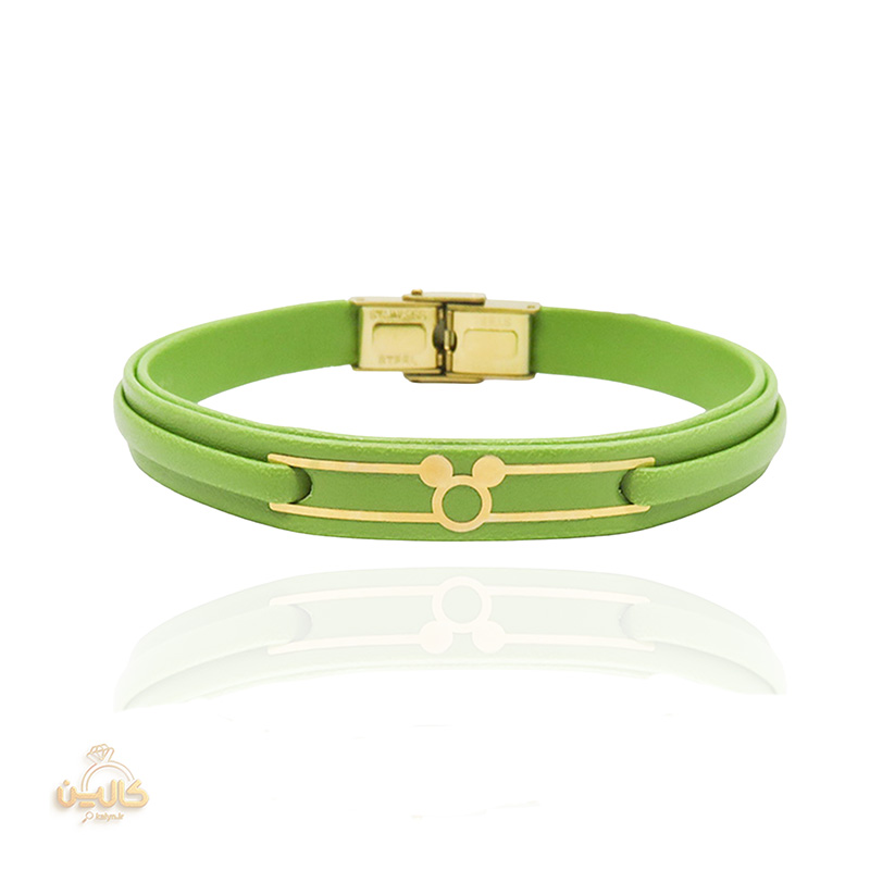 دستبند چرم سبز طرح میکی